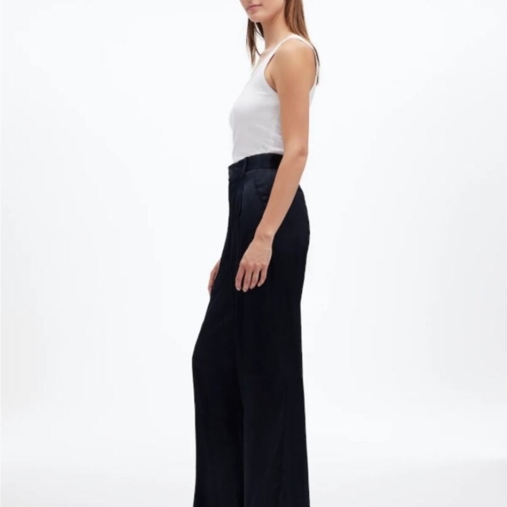 Madewell Elegant Black Satin Wide-Leg Women's Pants - 8P